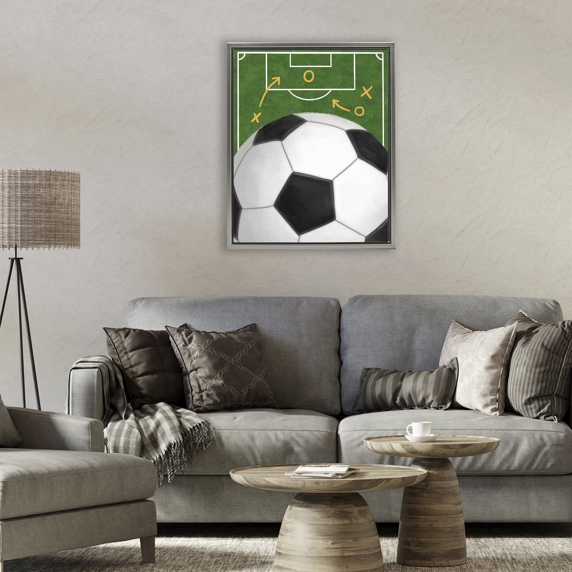Stupell Industries Soccer Field & Ball Gray Framed Floater Canvas Wall Art, design by Jennifer Stith