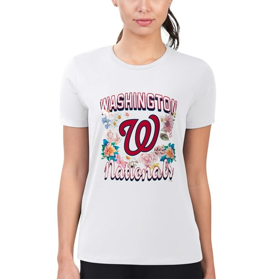 Women's G-III 4Her by Carl Banks White Washington Nationals Flowers Graphic Fitted T-Shirt
