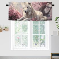 Wolf Window Curtain Valance Wildlife Animal Forest Cherry blossoms Natural Landscape Window Valance for Living Room Bedroom, Kitchen Valance Rod Pocket Window Curtain 54 by 18 in, 1 Panel