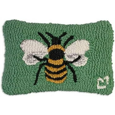 Chandler 4 Corners Hand-Hooked Wool Decorative Throw Pillow | Artist-Designed Honey Bee Pillow, Farm & Garden Pillow for Couches & Beds, Bumble Bee Home Decor (8 in x 12 in)