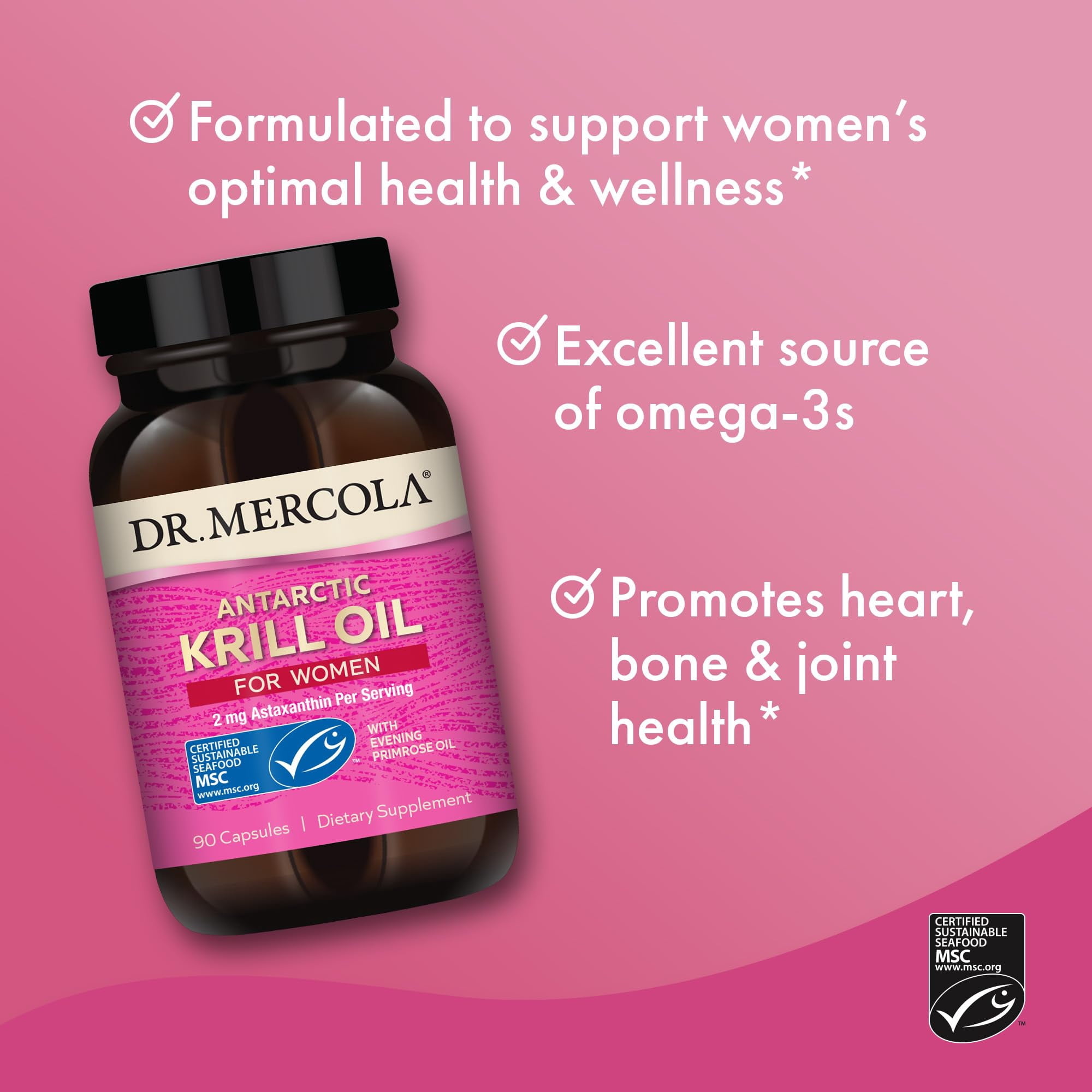 Dr. Mercola Krill Oil for Women, 90 Capsules, Omega-3s Astaxanthin