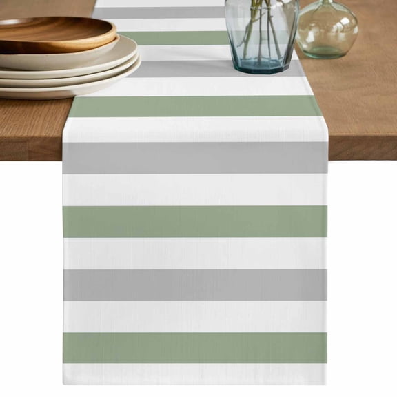 Table Runner 72 Inch Long - Watercolor Sage Green Grey Stripes Decorative Table Scarf, Classic Minimalist Art Dining Table Runners for Wedding Party Kitchen Dining Tables