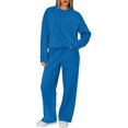 thumbnail image 6 of Nokdvo Womens Two Piece Outfits Plus Size Casual Long Sleeve Pullover Tops with Wide Leg Pants Crewneck Solid Color Fall Winter Sweat Suit with Pockets,Blue 2XL, 6 of 6