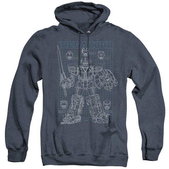 Power Rangers Mega Plans Adult Heather Hoodie Sweatshirt Navy