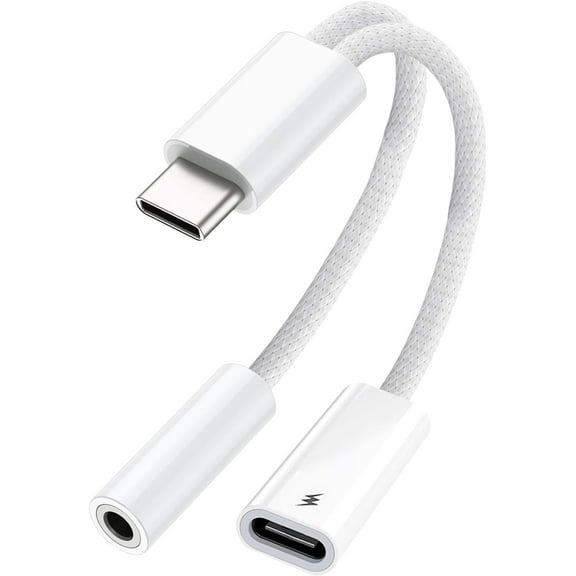 USB C to 3.5mm Audio Adapter 2 in 1 USBC to Headphone Jack Adapter with PD Fast Charging Dongle Cable Type C to Aux Compatible with  iPhone 17 16 15, Galaxy