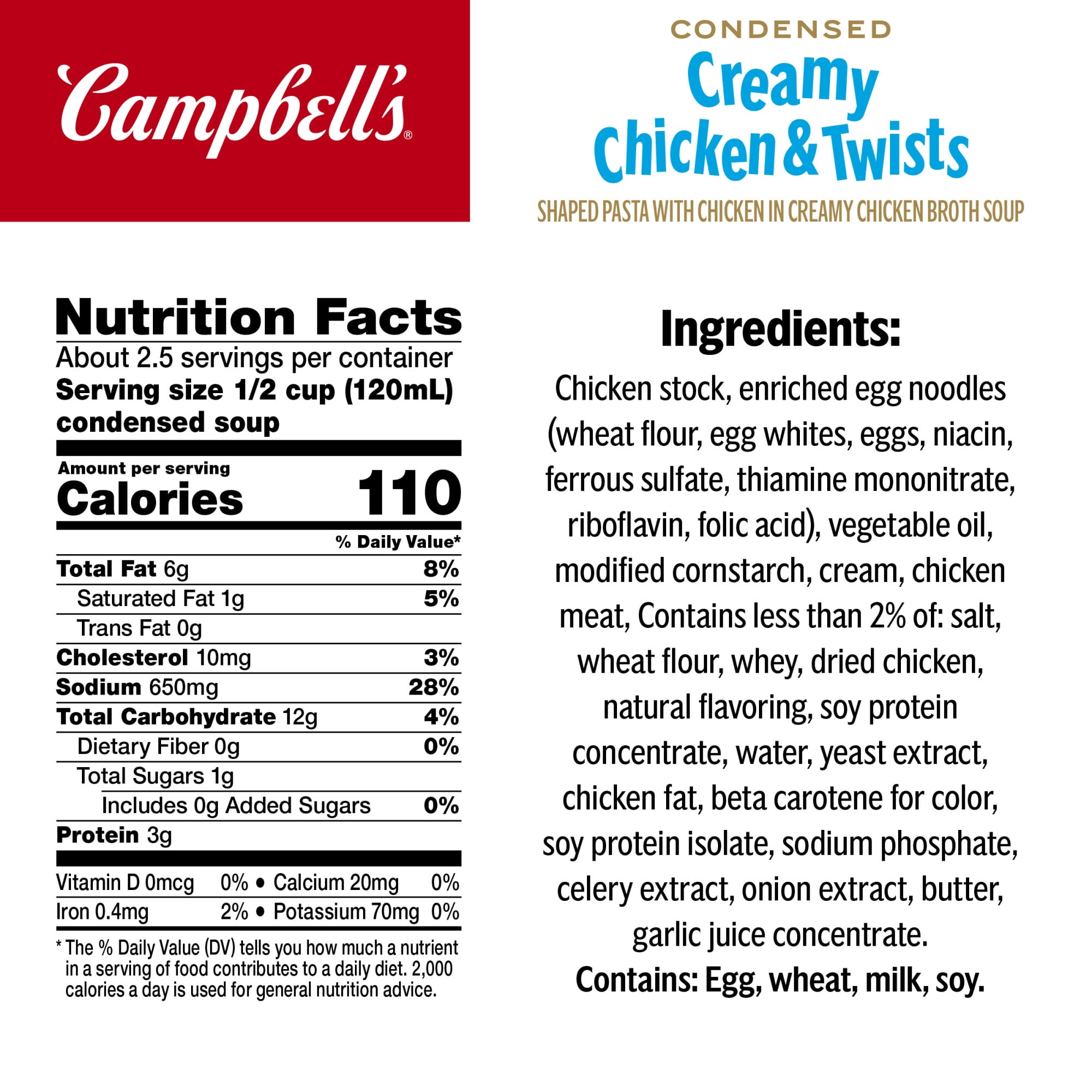 (12 pack) Campbell’s Condensed Kids Creamy Chicken and Twists Soup, 10.5 oz Can