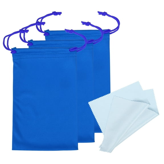 Uxcell 11"x7" Ski Goggle Bag Microfiber Goggle Pouch with Glasses Cloth Draw String, Blue 3 Pack
