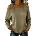 thumbnail image 3 of Baberdicy Long Sleeve Shirts for Women Women's Denim Shirts Lapel Collar Long Sleeve Button down Slim Fit Casual Tops, Khaki, Xxl, 3 of 6