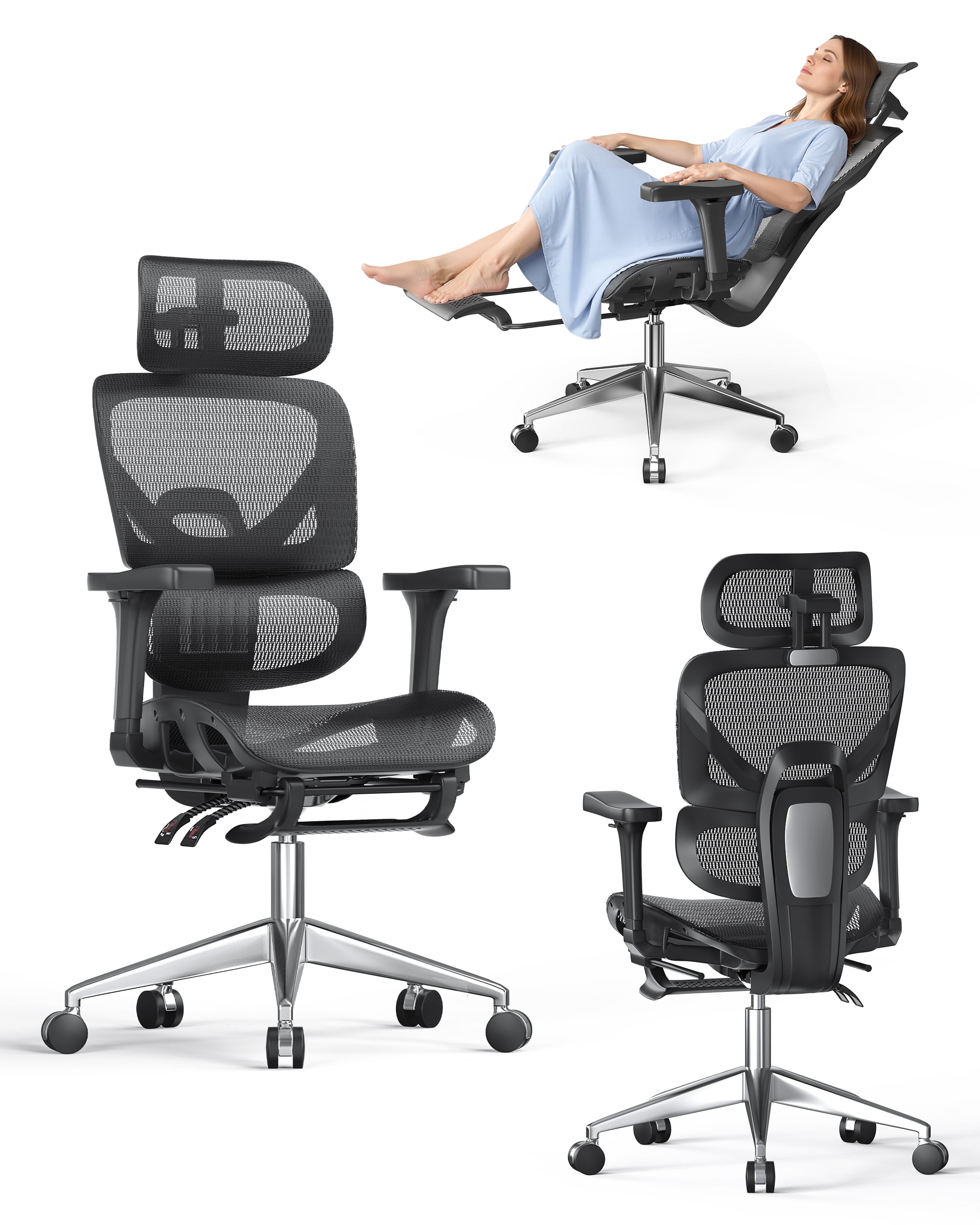 Doubleslee Ergonomic Office Chair, High Back Mesh Office Chairs with Adjustable Headrest, Lumbar Support, 3D Armrest and Footrest