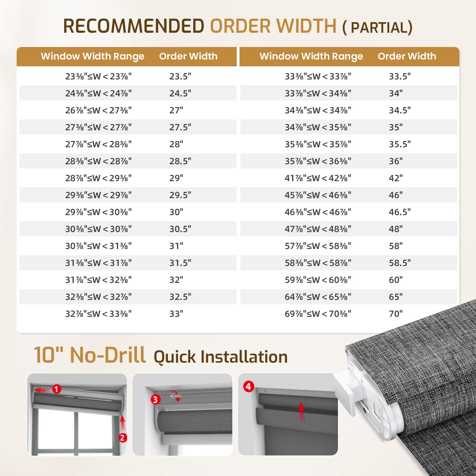 Grandekor No Drill No Tools Blackout Roller Shades - 58"x72" Hemp-Dark Gray | Free-Stop Cordless Blinds with UV Protection | Custom Fit for Home, Bedroom, Office, Living Room