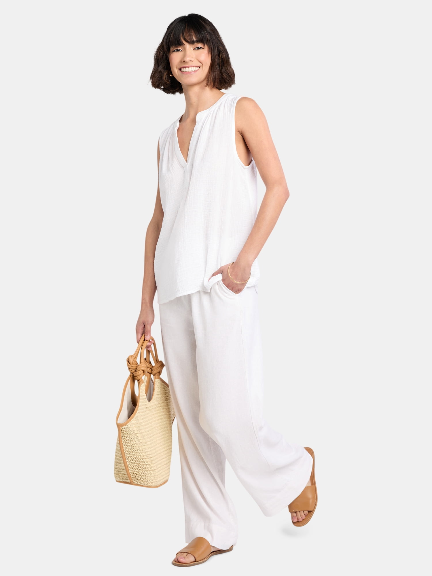 Time and Tru Women's Double Cloth Woven Tank, Sizes XS-XXXL