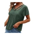 thumbnail image 4 of DYMADE Women Chevron V-Neck Patchwork Summer Short Sleeve Tunic T-Shirt, 4 of 6