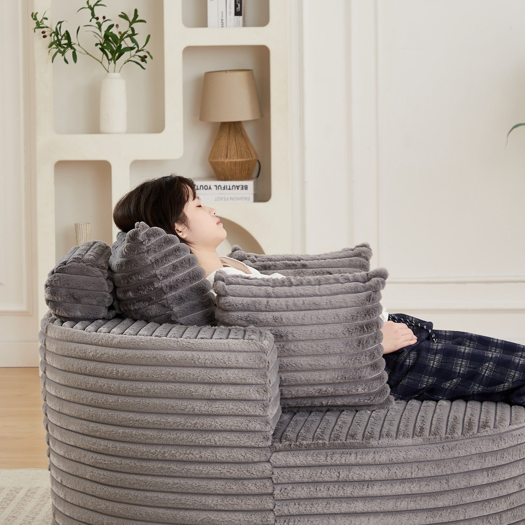 Sailvan 50" Corduroy Single Sofa, No Assembly Modern Sleeper Chair, Fluffy Cloud Lounge Recliner for Living Room and Bedroom, Grey Grey