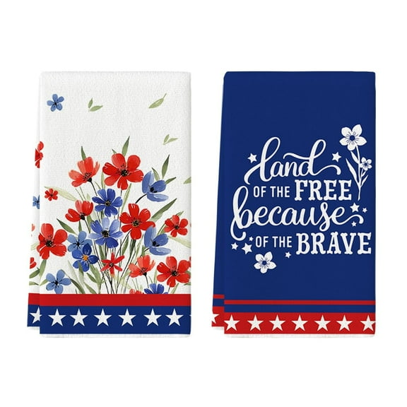 Sm:)e Floral Fourth of July Kitchen Dish Towels 18x26 Inch Set of 2 Patriotic Memorial Day Decoration