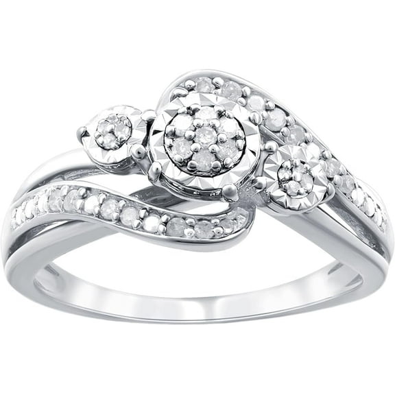 Gilded .15 CTW Natural Diamond Three Rings Stone Ring with Miracle Plating, Sterling Silver, Size 4 to 10, Elegant & Ethical Jewelry for Women, Gift Box Included, Ideal for Anniversaries & Gifts