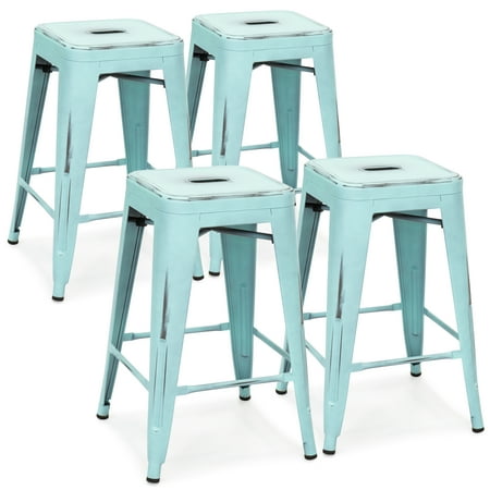 Best Choice Products 24in Set of 4 Stackable Modern Industrial Distressed Metal Counter Height Bar Stools - (Best Kitchen Bar Stools Uk)