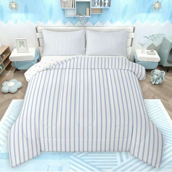 jejeloiu Stripes Lines Geometric Bedding Comforter Set,Modern Abstract Art Twin Comforter Sets,Blue White Bedding Set For Adults,Ultra Soft Home Decor Reversible,2 Pieces