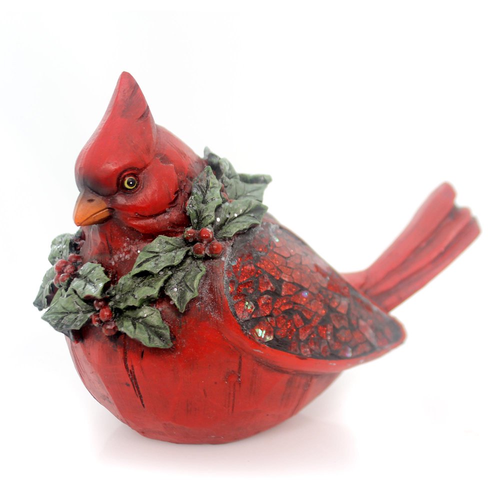 Christmas CARDINAL FIGURINE Polyresin Red Bird Holly Wreath 9725600 A