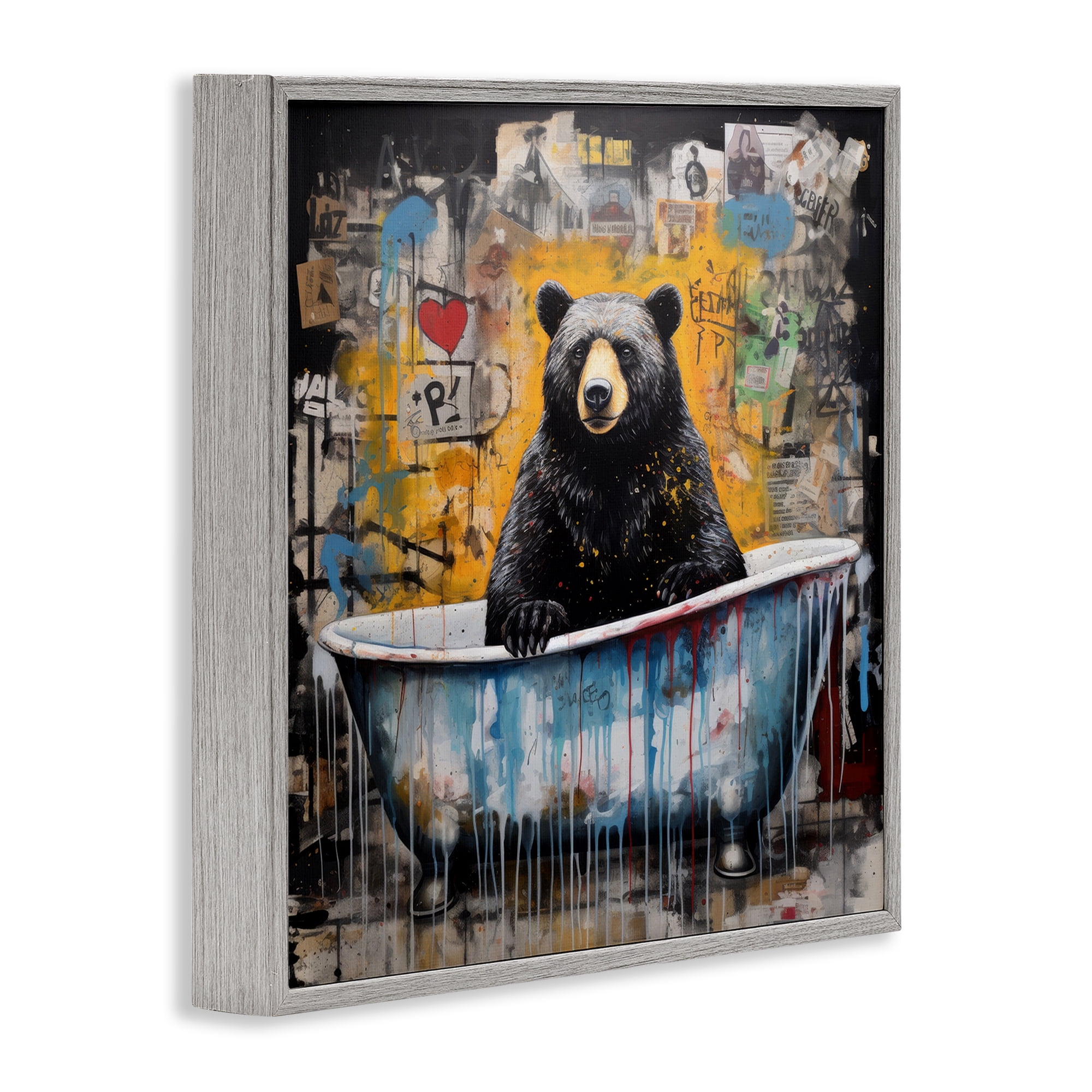 Stupell Industries Graffiti Bathing Bear Typography Painting Gray Framed Art Print Wall Art, 12 x 12