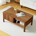 thumbnail image 6 of Wirrytor Mid-Century Lift Top Square Fluted Coffee Table with Dual Storage Shelf, Storage Center Coffee Tables with Waveform Panel Sliding Door Dining Table for Living Room Apartment(Walnut), 6 of 10