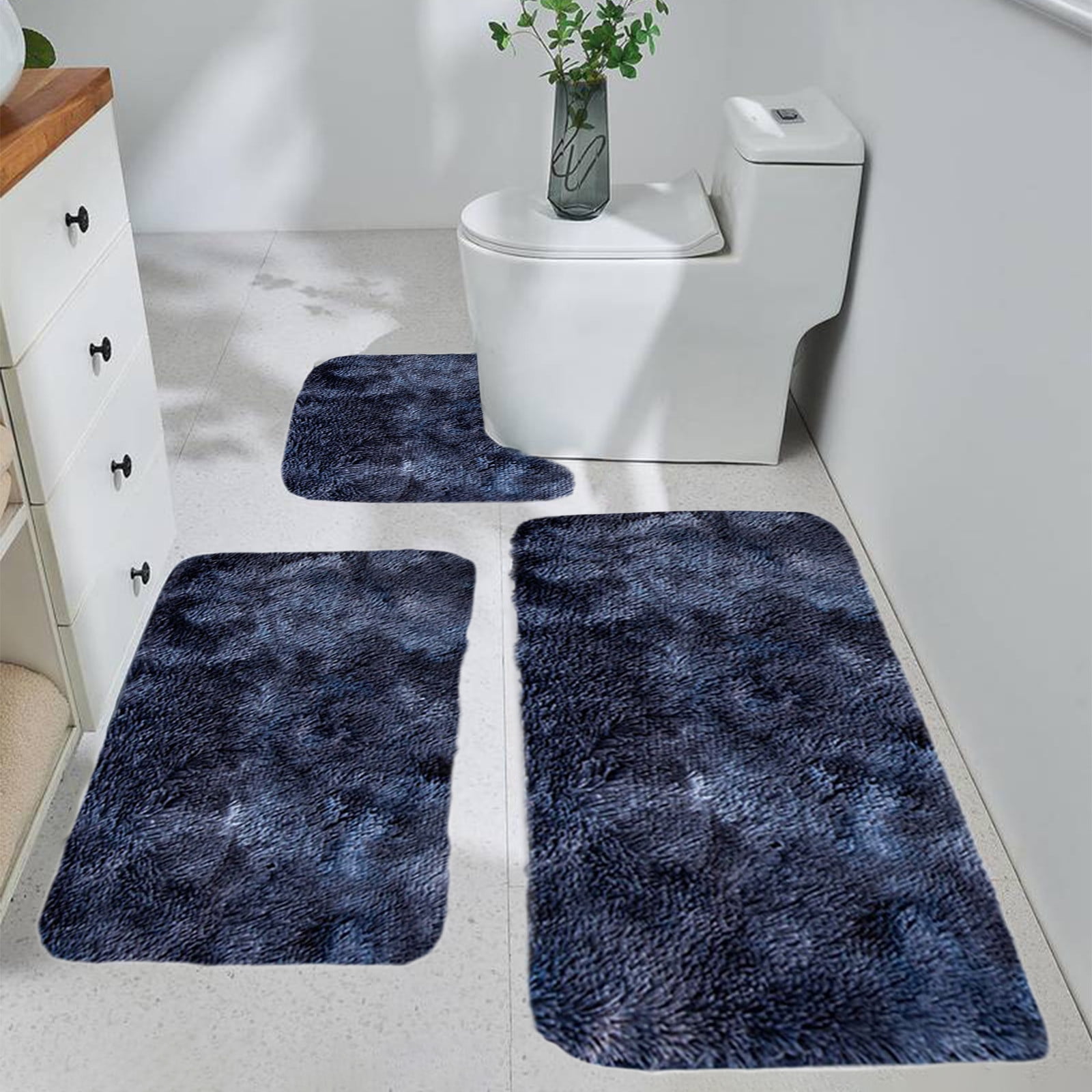 InsCrazy Bathroom Rugs Sets 3 Piece Mixed Color Bath Mats 3 Set Winter Toilet Mats Universal Soft Water Absorption Non-Slip Thick Machine Washable Easy To Dry Dark Bath Decor