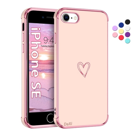 Daxi for Love iPhone SE 2022/2020 Case, Soft TPU Protective Case, Flexible Electroplating - Pink