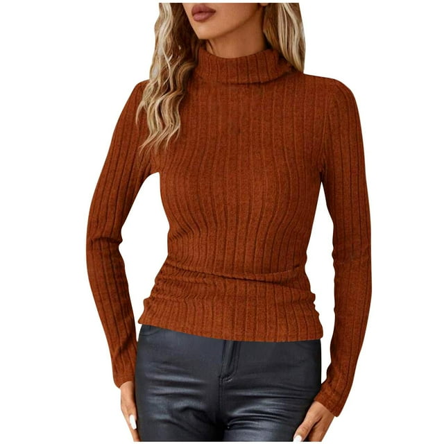 JGGSPWM Womens Turtleneck Shirts Long Sleeve Slim Fit Fall Fashion Base Layer Pullover Fleece Ribbed Thermal Underwear Tops Orange XL