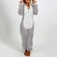 thumbnail image 5 of Women's Sherpa Hooded Jumpsuit Fuzzy Pajamas Long Sleeve Zip-Up Adult Onesie Pajamas Winter Rompers Sleepwear, 5 of 5