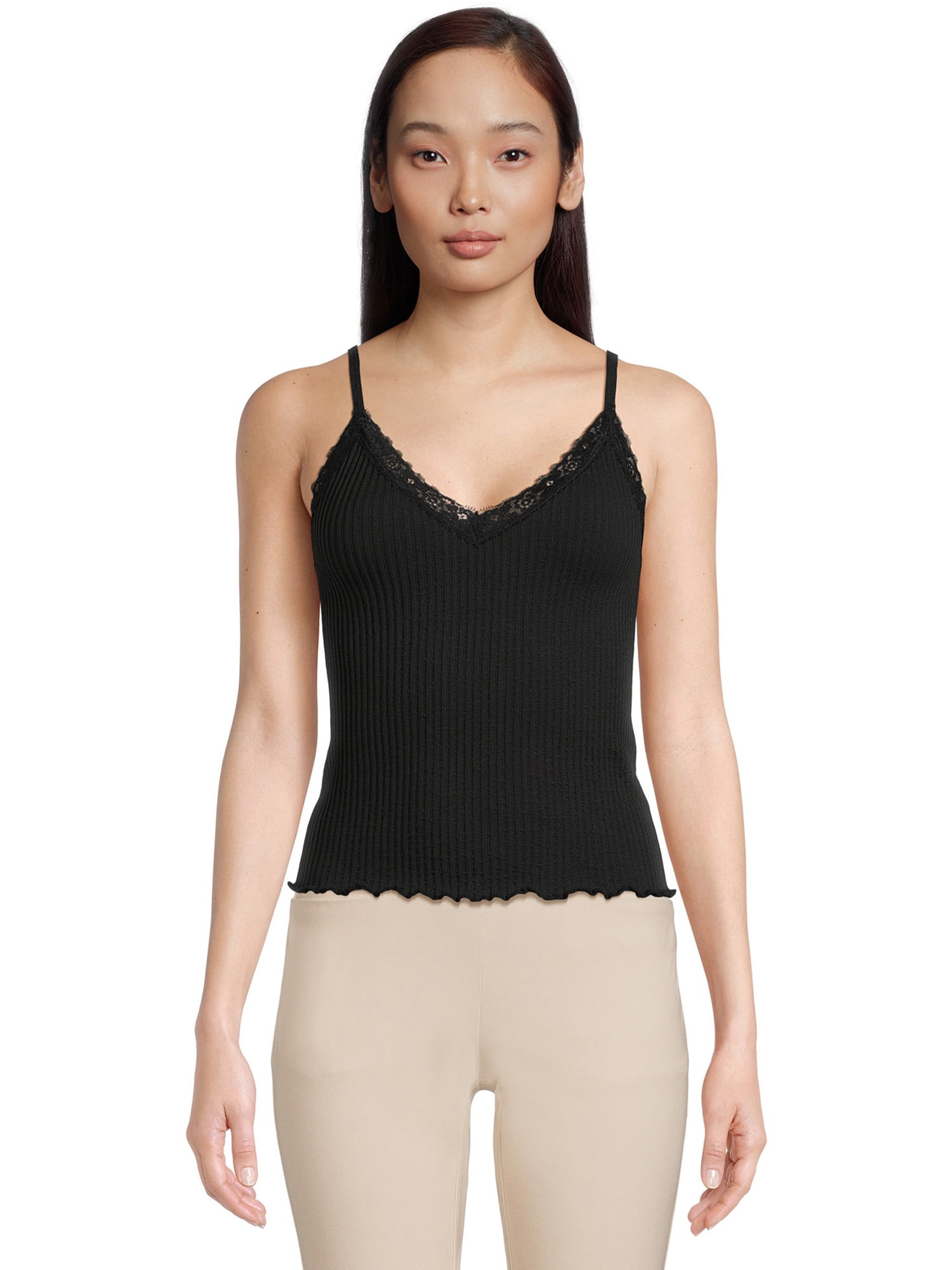 Perfee V-Neck Lace Trim Tank Top main image 0
