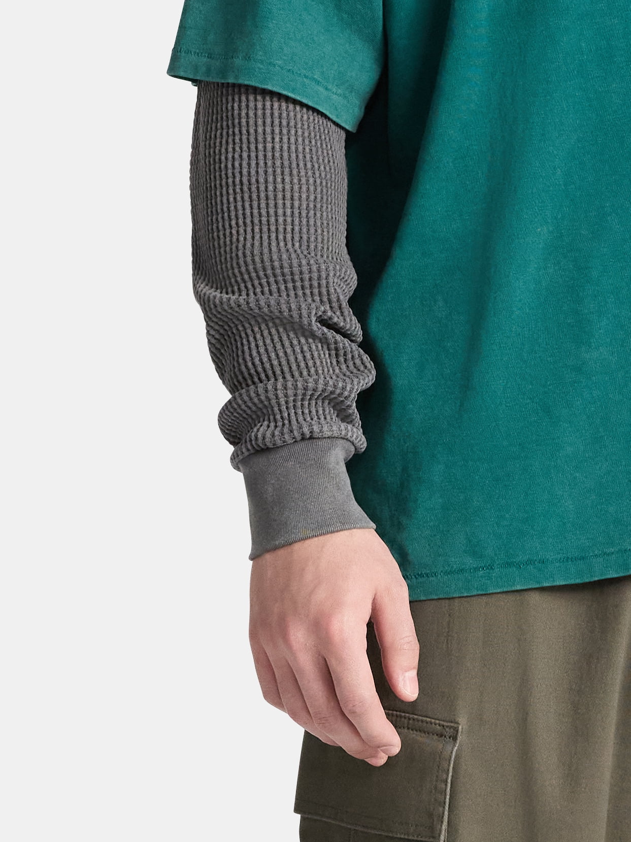 No Boundaries Cotton Washed Tee with Layered Long Sleeves, Men's & Big Men's