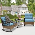 thumbnail image 3 of 3 Piece Outdoor Rocking Bistro Set, PE Rattan Steel Top Table and Rocking Chairs Set, Outdoor Conversation Set with Cushions for 2 Persons, All-weather Bistro Set for Patio, Pool, Balcony, Pub, Cafe, 3 of 10