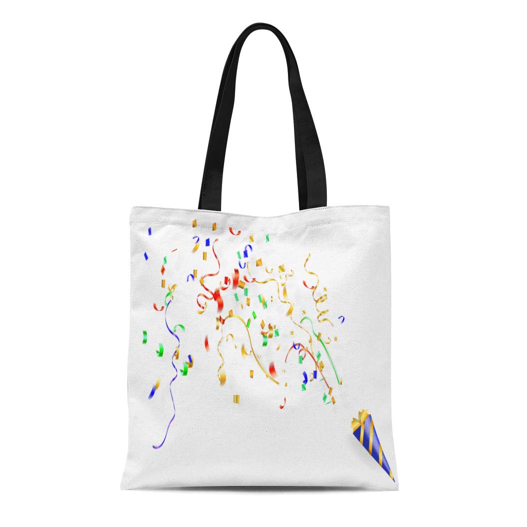 LADDKE Canvas Tote Bag Birthday Exploding Party Popper Confetti and