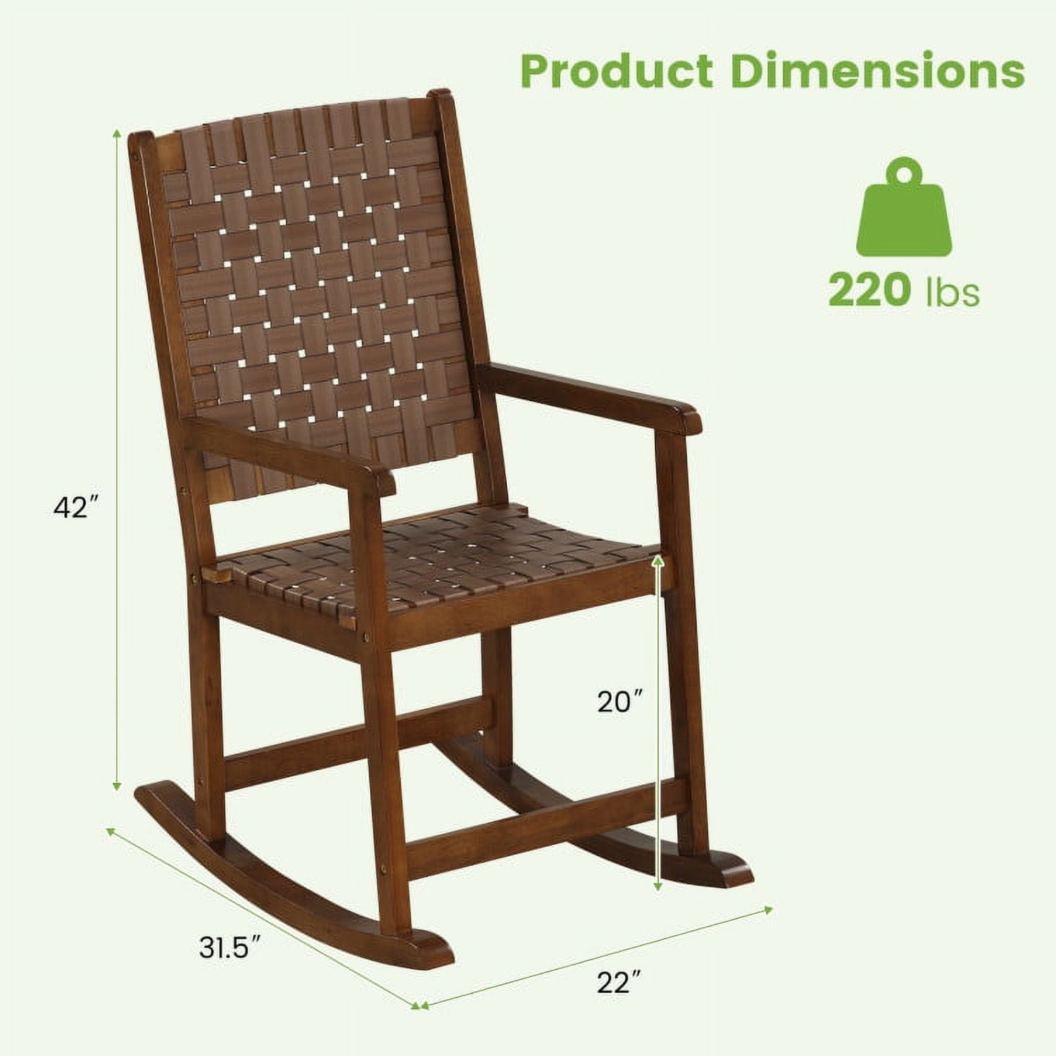 Aimee Lii Outdoor Rocking Chair, Patio Wooden Rocker Chair, Weather Resistant,for Lawn, Porch, Backyard, Indoor and Garden, Natural