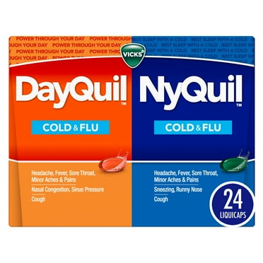 Vicks DayQuil and NyQuil Cold and Flu Liquicaps, Cold and Flu Medicine for Adults, 24 Count