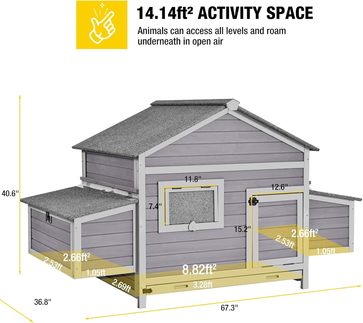 Aivituvin Chicken Coop with Two Large Nesting Boxes Wooden Hen House Outdoor Poultry Cage Duck Coop Weatherproof