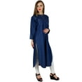 thumbnail image 4 of Bimba Women Button Down Denim Blue Kurta Kurti Long Sleeves Casual Tunic Blouse, 4 of 9