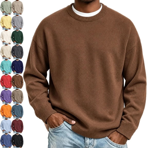 Mens Sweater Crew Neck Long Sleeve Knit Sweaters, Casual Loose Fit Pullover Top, Winter Fall Sweater for Daily Wear