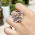 thumbnail image 5 of Silver Plated Blue CZ Crystal Flower Statement Women Chunky Flower Party Ring, 5 of 9