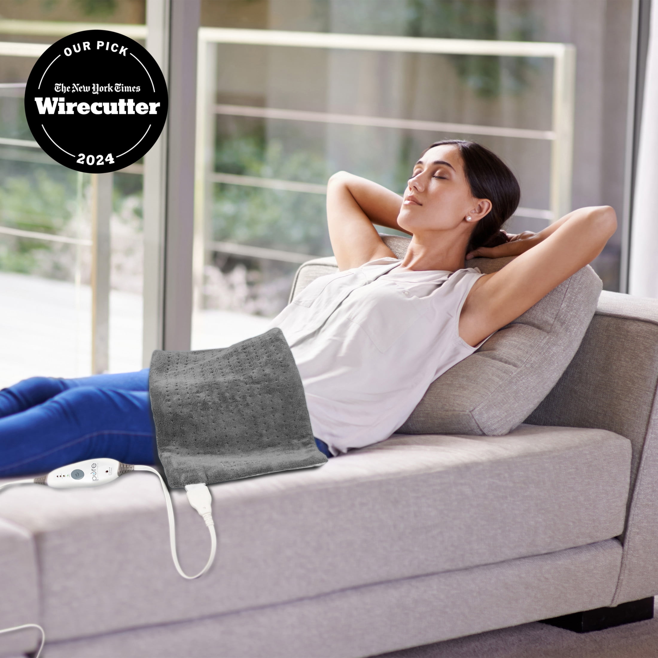 Pure Enrichment PureRelief Deluxe Heating Pad (12" x 24"), Full Body Therapy Pad with 4 InstaHeat Settings, Soft Machine-Washable Microplush Fabric and 2-Hour Auto Safety Shut-Off (Gray)