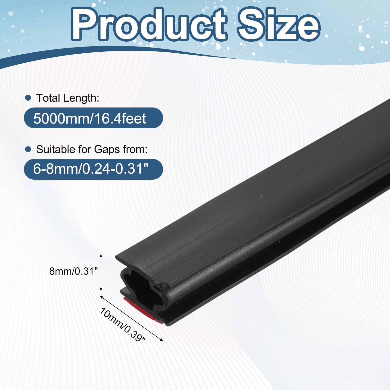 Uxcell Weather Stripping Seal Strip 16.4ft x 0.39" - D-Shape Self-Adhesive Soundproofing Windproof Rubber Door Seal Strip Fits 6-8mm Gap for Doors Windows Frame Gap Blocker, Black