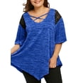 thumbnail image 1 of WISEFIN Women's Criss-Cross Lace Patchwork Short Sleeve Irregular Tee Shirt Blouses Tops Plus Size, 1 of 2