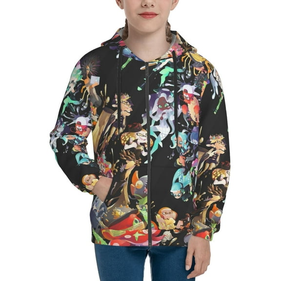 Splatoon 3 Teens Boys Girls Zip Up Hoodies 3d Print Long Sleeve Hooded Sweatshirt Jacket With Pocket Small