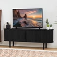 thumbnail image 7 of Mid Century Modern TV Stand with Tambour Door, Farmhouse Curved Round Edge TV and Media Console Table, Fluted Entertainment Center for Living Room, Bedroom (Black), 7 of 7