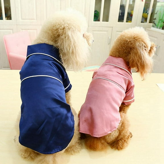 Pet Cat Dog Pajamas Soft Silk Clothes Apparel Small Puppy Jumpsuit Sleepwear,Dark Blue Color,L Size