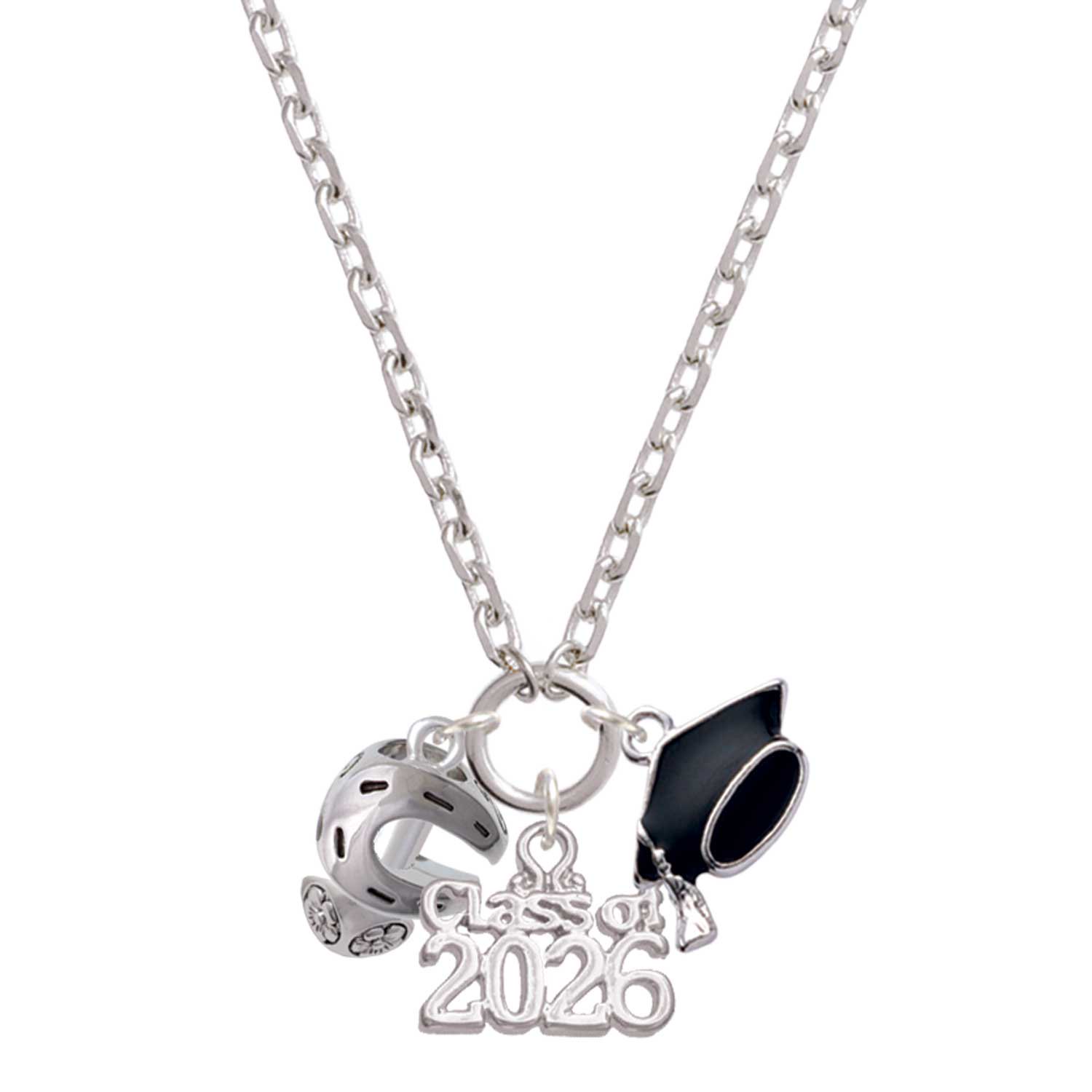 Delight Jewelry Silver-tone Horseshoe Spinners - Class of 2026 Graduation Zoey Charm Necklace, 28"