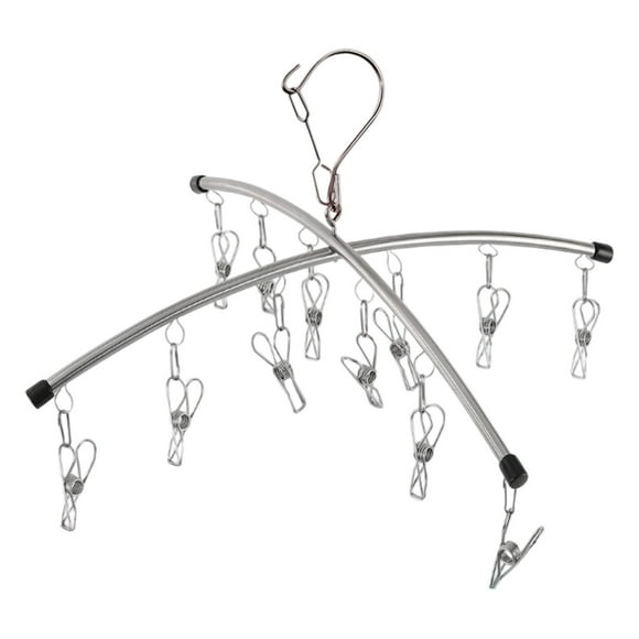 Functional Windproof Sock Clip Clothesline 10 Clips Metal Material Portable Folding for Balcony Travel Underwear Socks