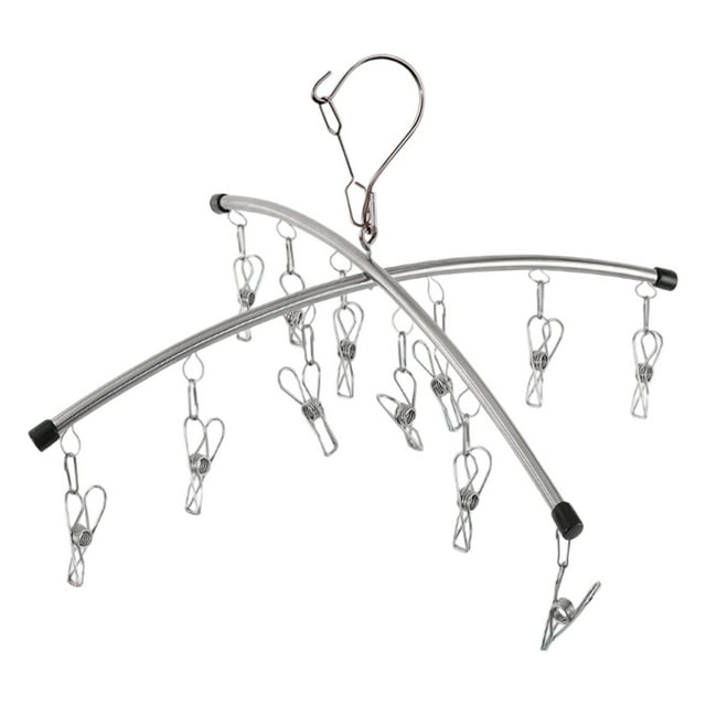 Windproof Stainless Steel Clothes Drying Rack with 10 Clips Portable Folding Sock Hanger Indoor Outdoor Balcony Travel Laundry Organizer Versatile Proof Clip