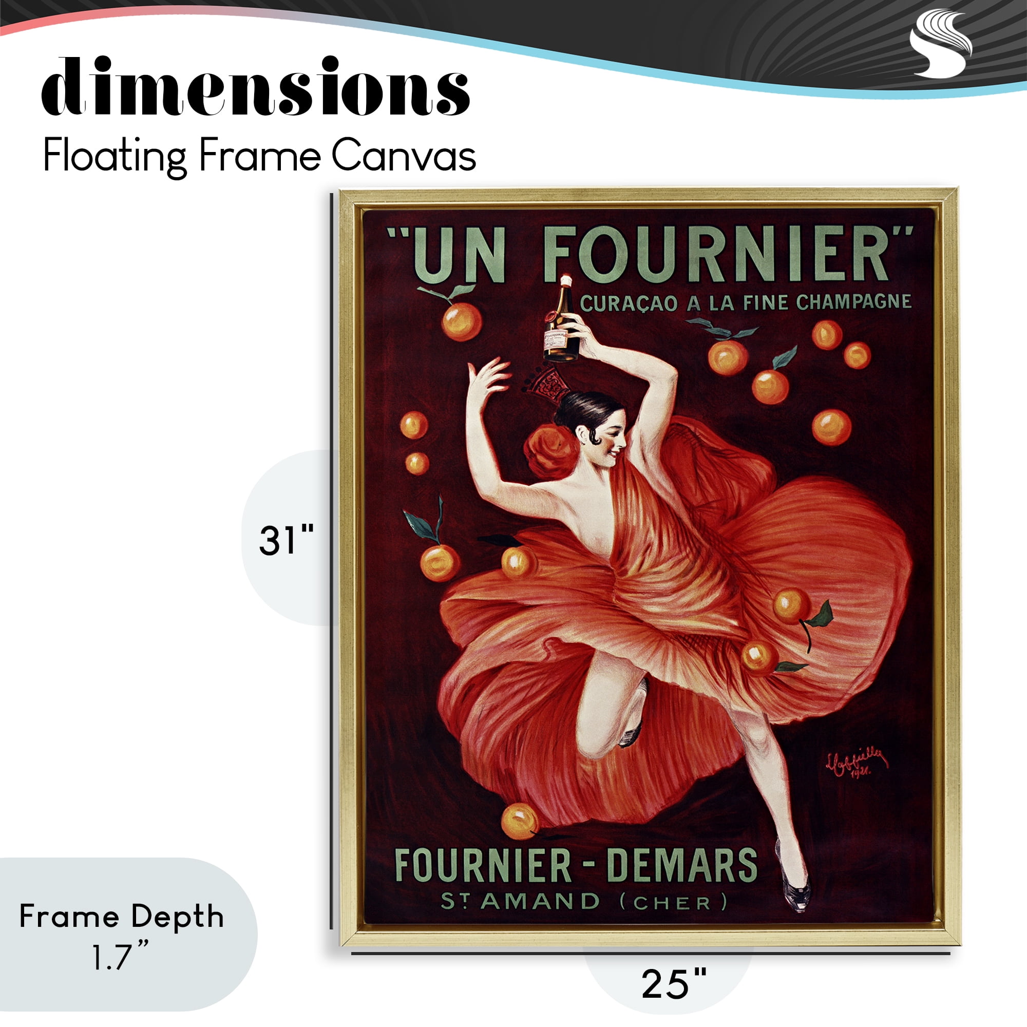 Stupell Industries Vintage Champagne Dancer in Red Gold Framed Floater Canvas Wall Art, design by Leonetto Cappiello