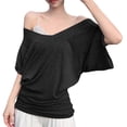 thumbnail image 2 of T Shirts for Women 2025 Short Batwing Sleeve Off Shoulder Casual Loose Plain Tshirt Summer Tops Womens T Shirts, 2 of 6