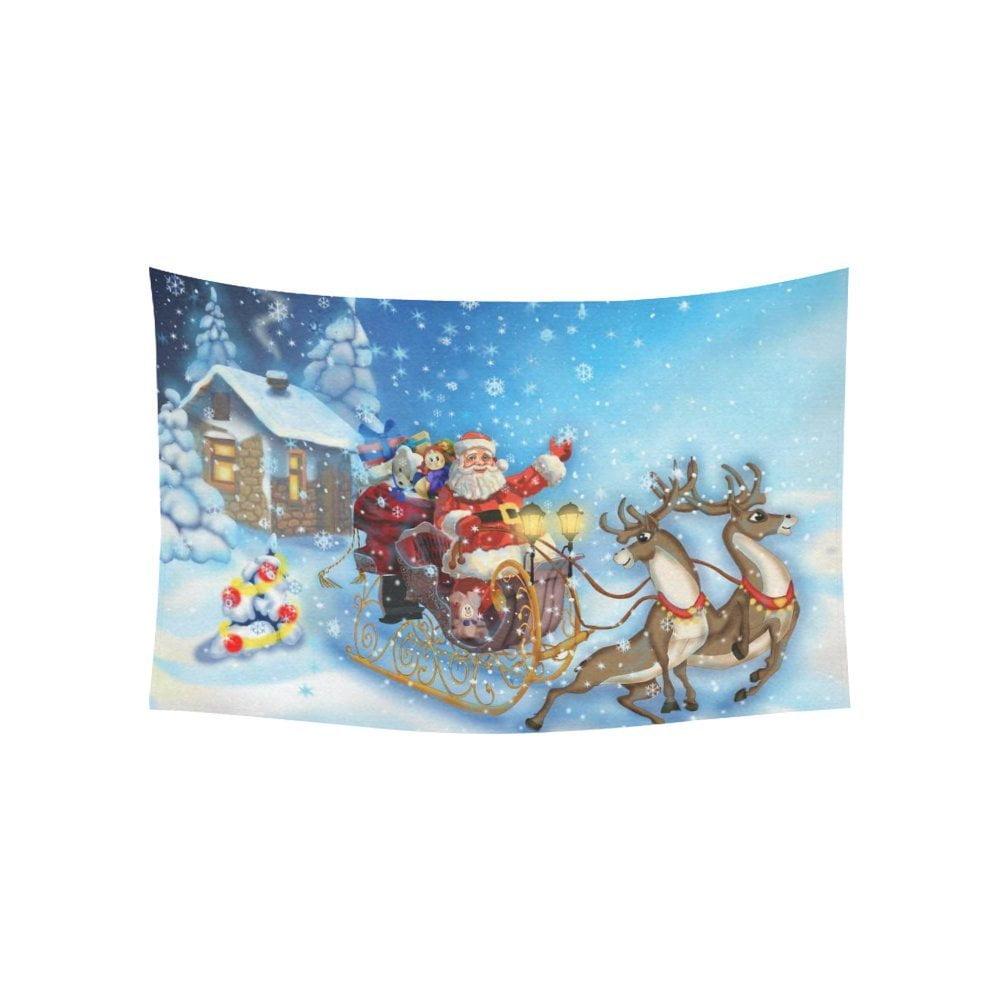 PHFZK Christmas Theme Wall Art Home Decor, Merry Christmas Santa Claus in Sleigh with Reindeer ...